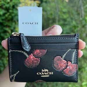 COACH Mini Skinny Id Case Cardholder Wallet w Cherry Print NWT AUTHENTIC